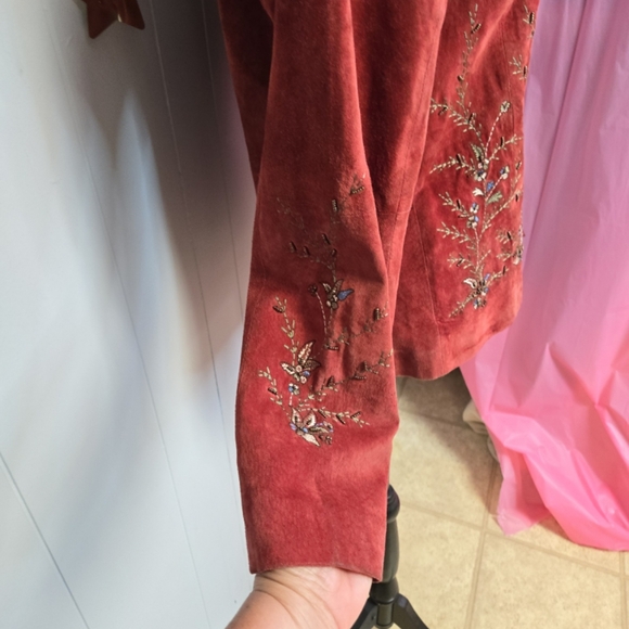 Vintage Eric Gaskins- Jolie Suede Blazer Brick Red. Embroidered and beaded SzM - Picture 3 of 7